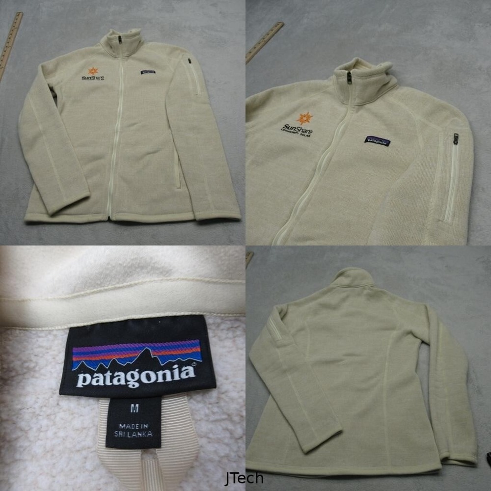 Patagonia Better Sweater Jacket Women Medium Cream Pockets Full Zip Fleece LOGO